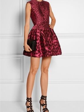 Alexander McQueen Fuchsia and Black Leopard Jacquard Mini Dress